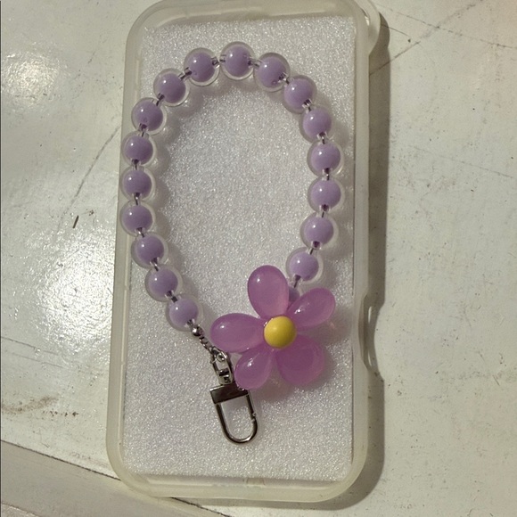 Purple Floral Phone Case with Beaded Strap - Picture 3 of 3